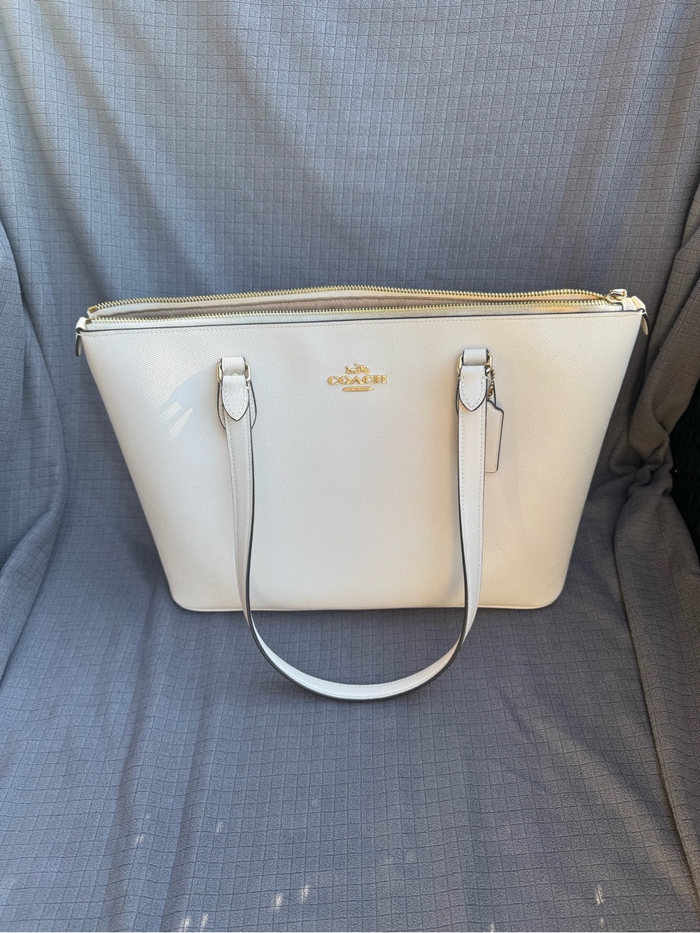 Coach Cream Leather Tote with Gold Logo